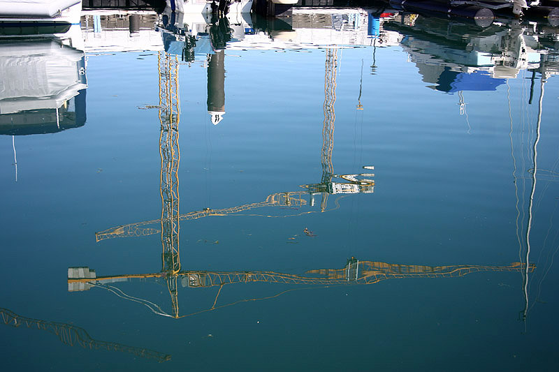 Cranes at the Marina by Mick Dryden